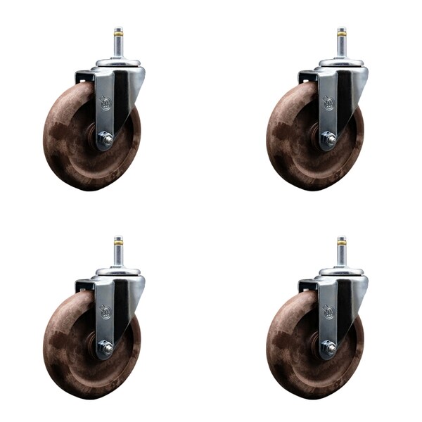 5 High Temp Glass Filled Nylon Wheel Swivel 7/16'' Grip Ring Stem Caster Set, 4PK